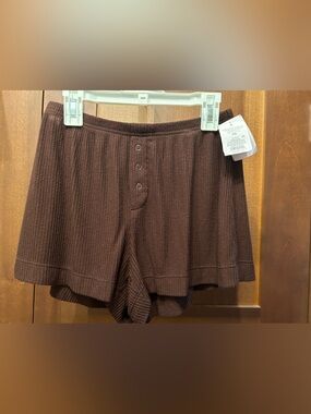 Brown Ribbed Button-Front Lounge Shorts NWT size XS